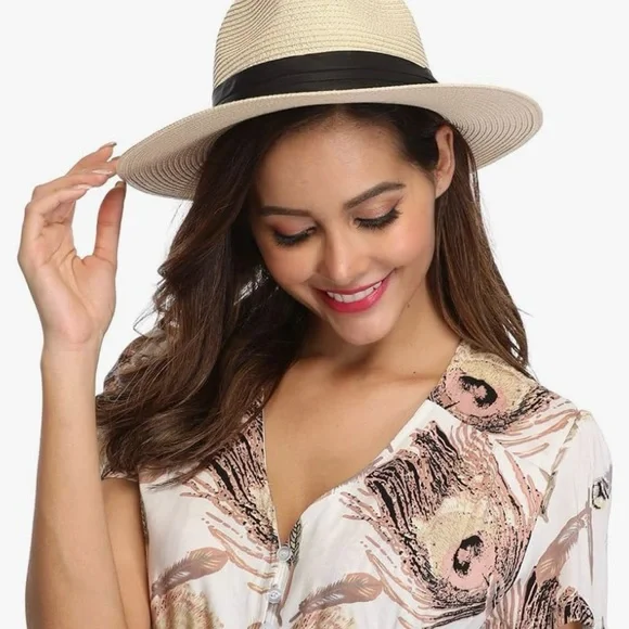 Lanzom Women Wide Brim Straw Hat
 UPF50+ New Without Tags - Picture 8 of 8